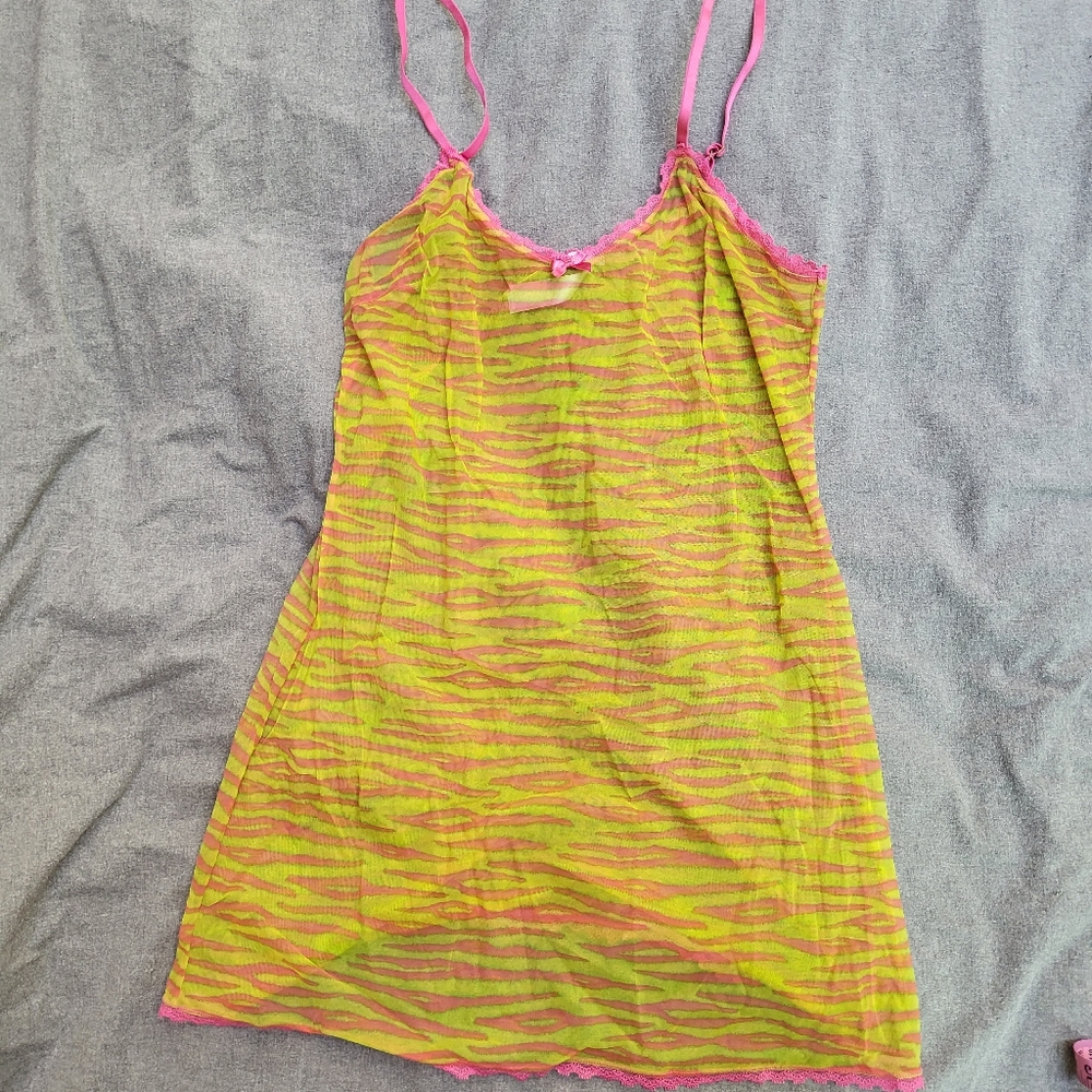 Striped Yellow and Pink Savage x Fenty Mesh Slip
